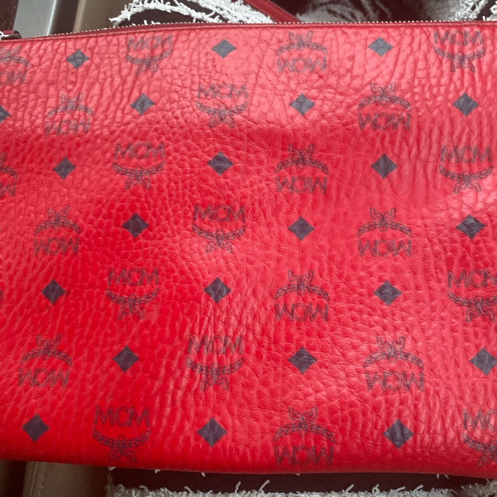 MCM Red Clutch with Textured Finish
